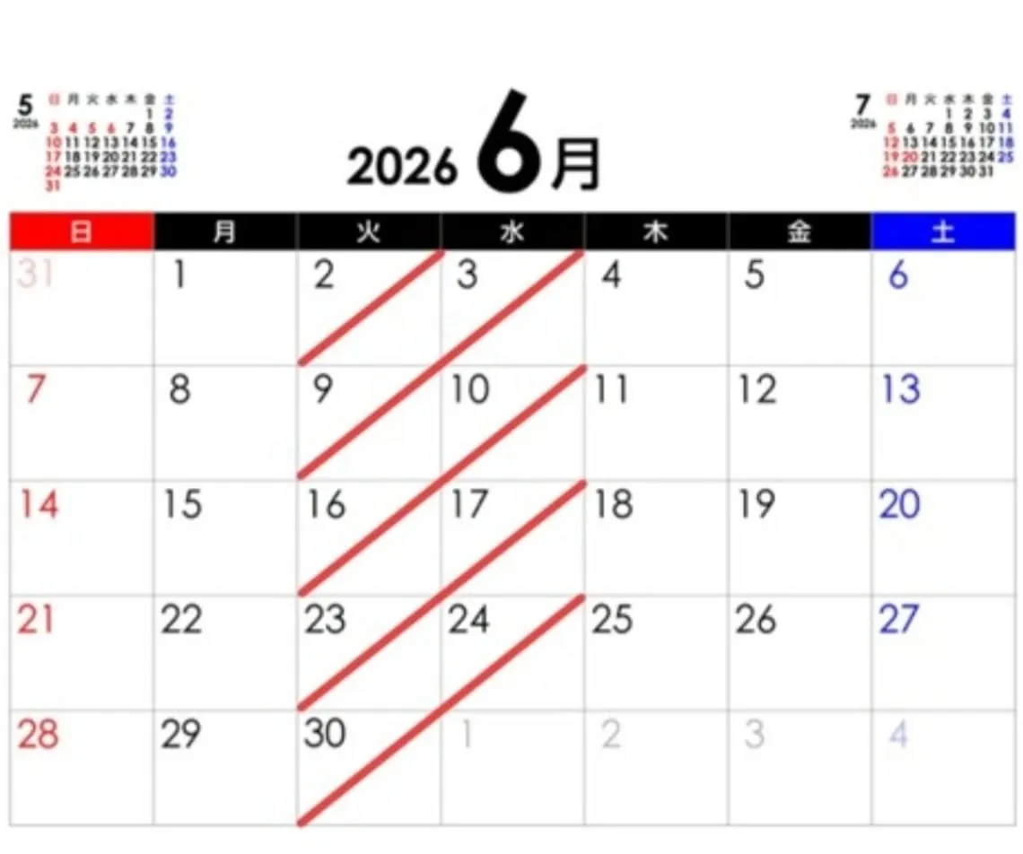 📢6月の定休日のお知らせです📢